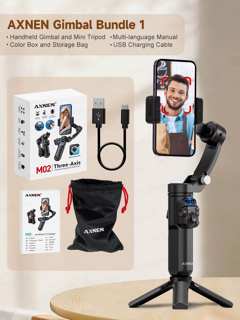 2025 3-Axis Anti-Shake Handheld Gimbal Stabilizer AI Tracking for Iphone Android Mobile Phone Vlog Optional Extension Rod