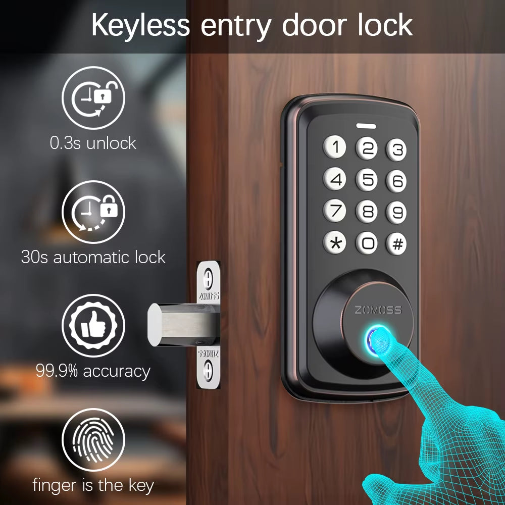 Smart Door Lock, Keyless Entry with Keypad, USB Charging, Aluminum Alloy, American Standard Lock Body, ≤36V Operating Voltage