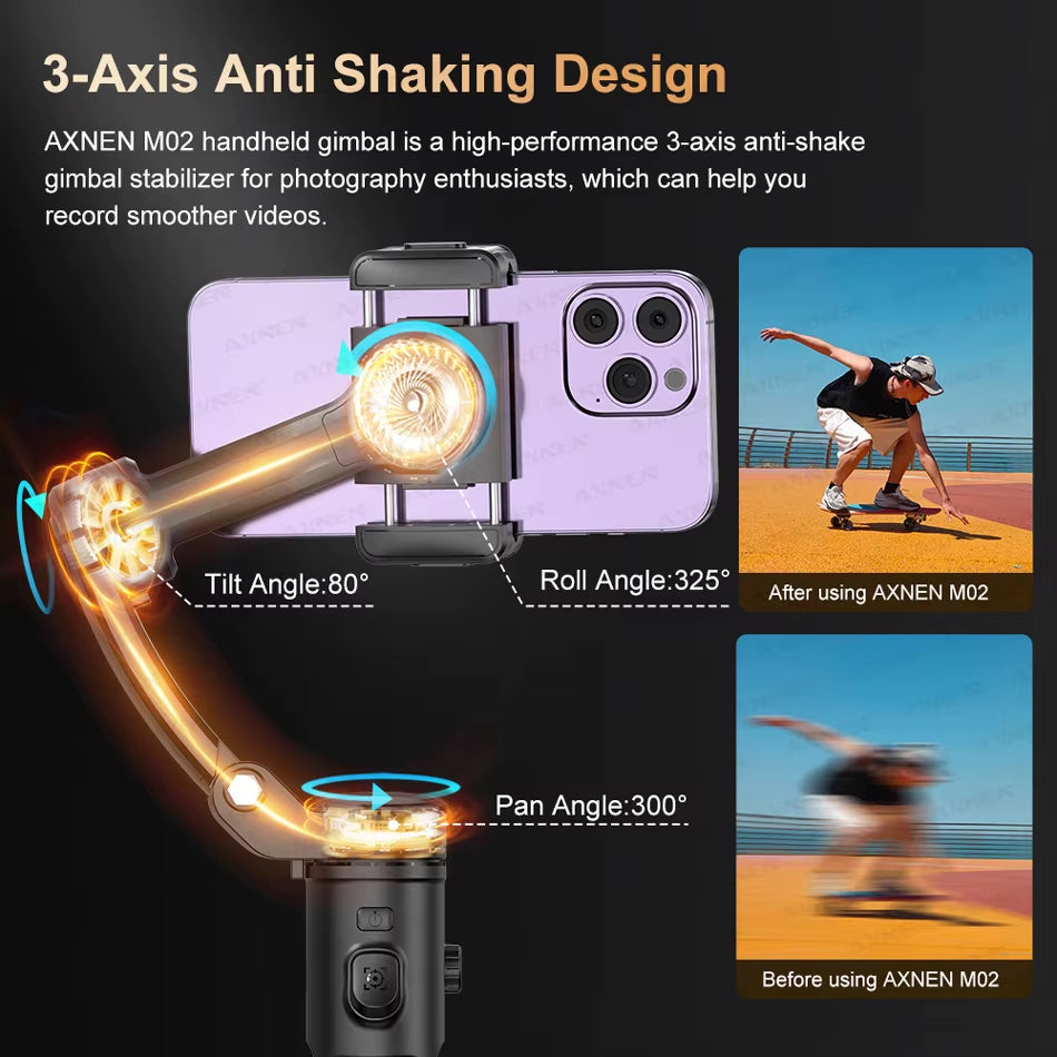 2025  3-Axis Anti-Shake Handheld Gimbal Stabilizer AI Tracking for Iphone Android Mobile Phone Vlog Optional Extension Rod