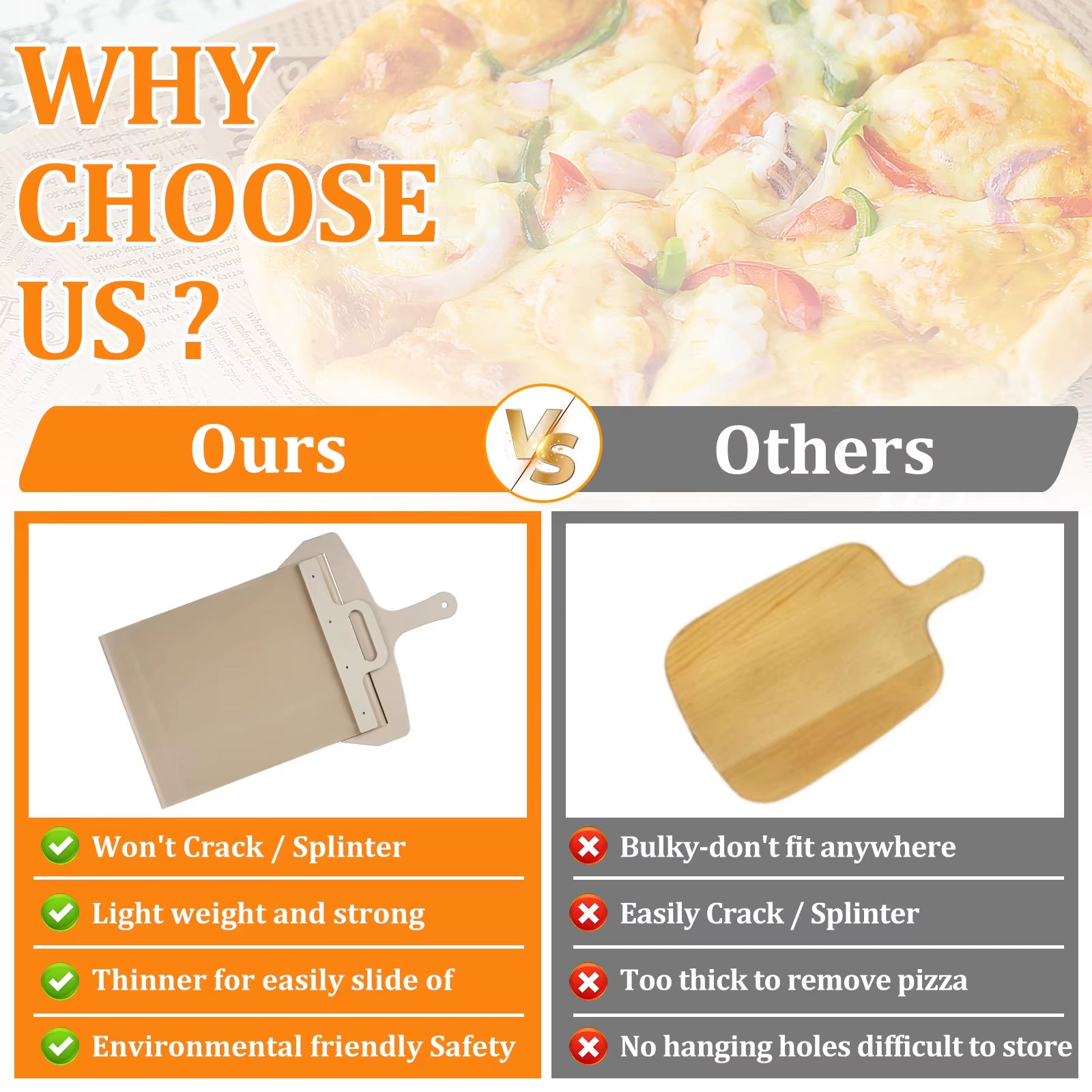 Sliding Pizza Peel Shovel Storage Board Non-Stick Pizza Spatula Food-Grade PP Pizza Baking Kitchen Tool Rectangular Pizza Shovel