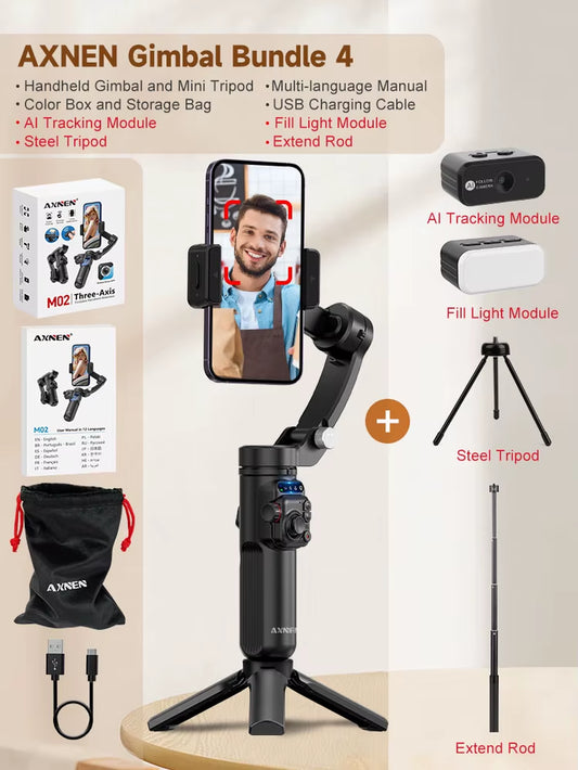 2025  3-Axis Anti-Shake Handheld Gimbal Stabilizer AI Tracking for Iphone Android Mobile Phone Vlog Optional Extension Rod