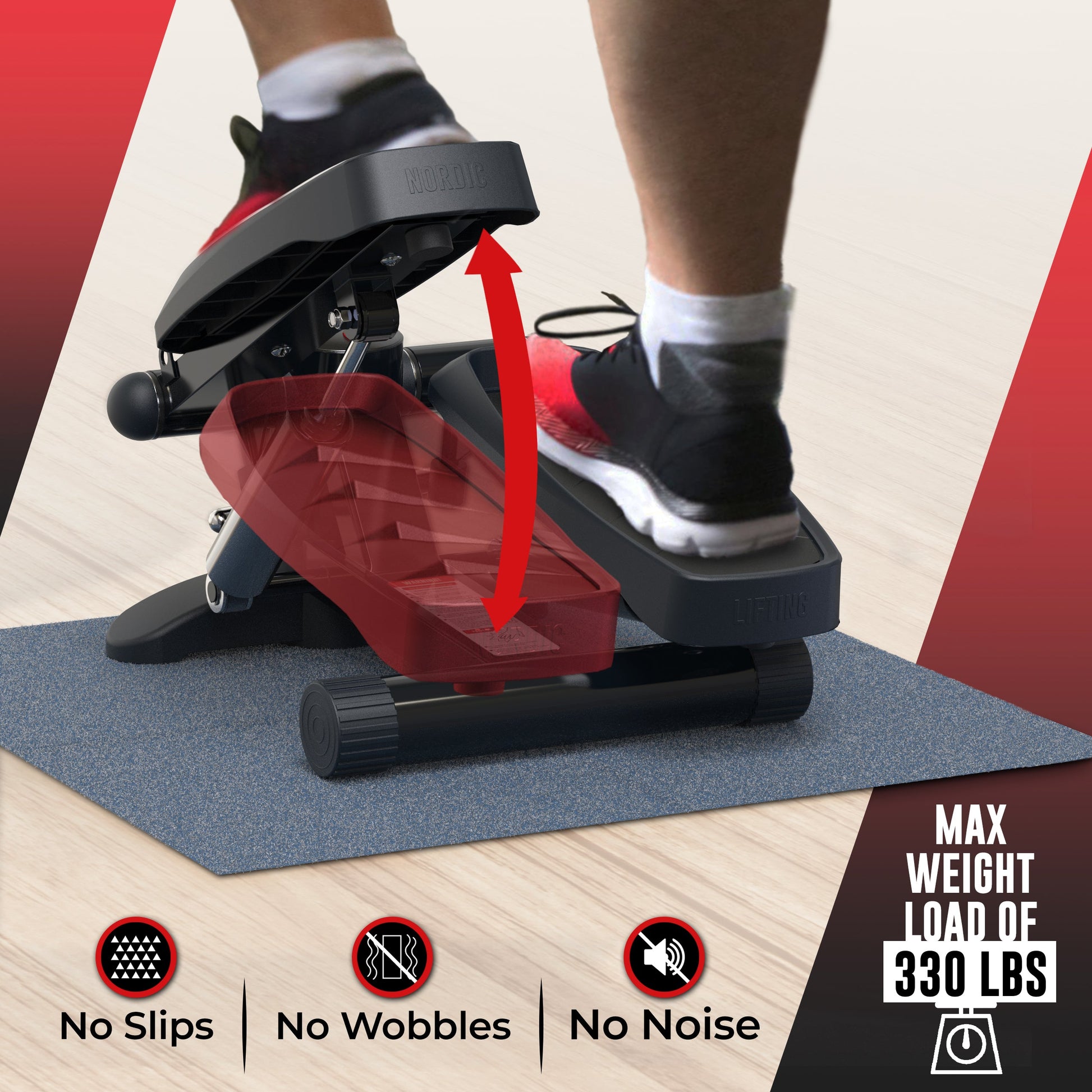 Home Workout Mini Stepper - W/ Resistance Bands Set and Built-In Tracking Monitor