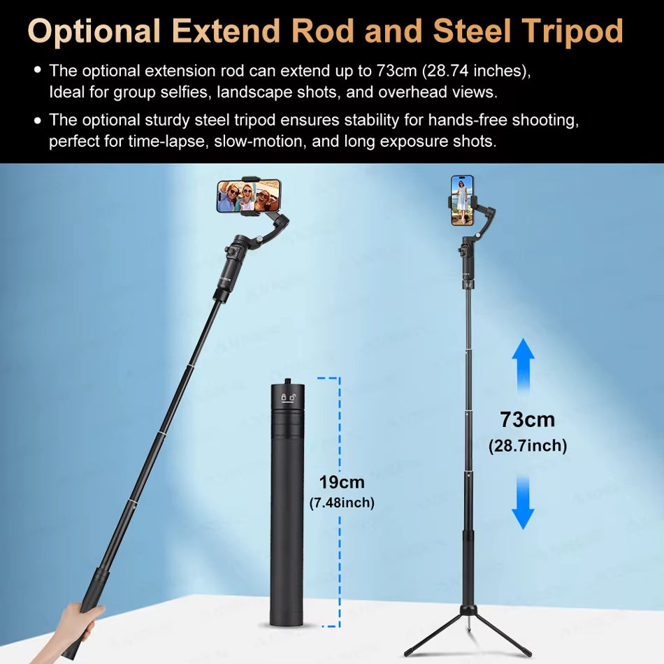 2025  3-Axis Anti-Shake Handheld Gimbal Stabilizer AI Tracking for Iphone Android Mobile Phone Vlog Optional Extension Rod
