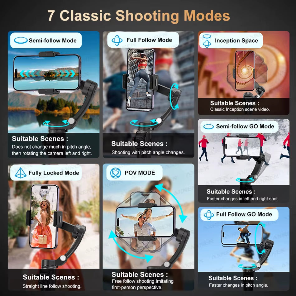 2025  3-Axis Anti-Shake Handheld Gimbal Stabilizer AI Tracking for Iphone Android Mobile Phone Vlog Optional Extension Rod
