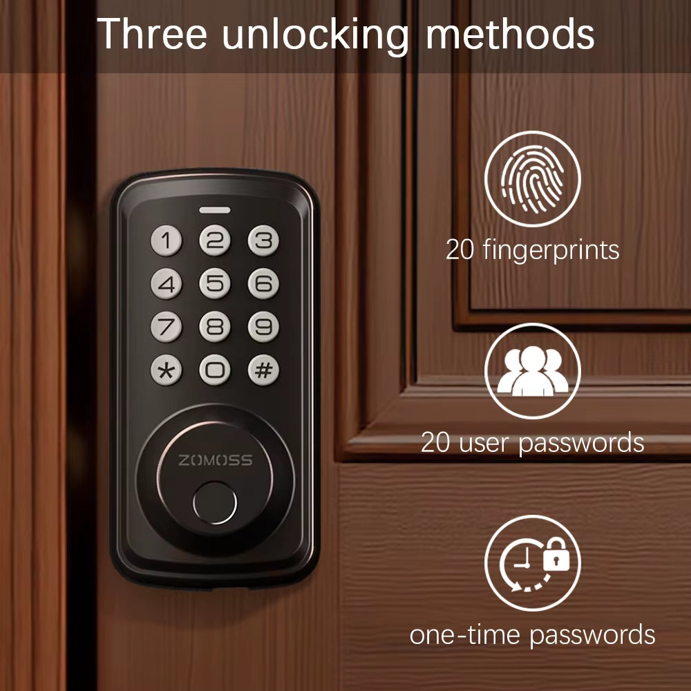 Smart Door Lock, Keyless Entry with Keypad, USB Charging, Aluminum Alloy, American Standard Lock Body, ≤36V Operating Voltage