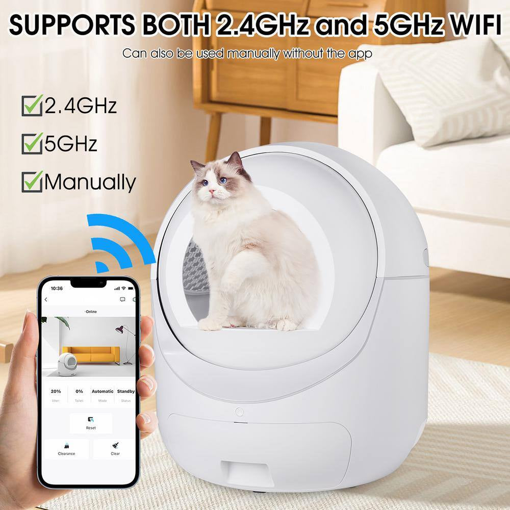 Self-Cleaning Cat Litter Box Multiple Cats Scooping Automatically Litter Odor Removal App Control Support 5G 2.4G Wi-Fi