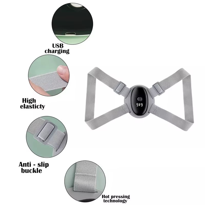 Smart Posture Corrector Adjustable Shoulder Strap LCD Display Back Correction Belt Vibration Reminder Anti-Off Protect Eyesight