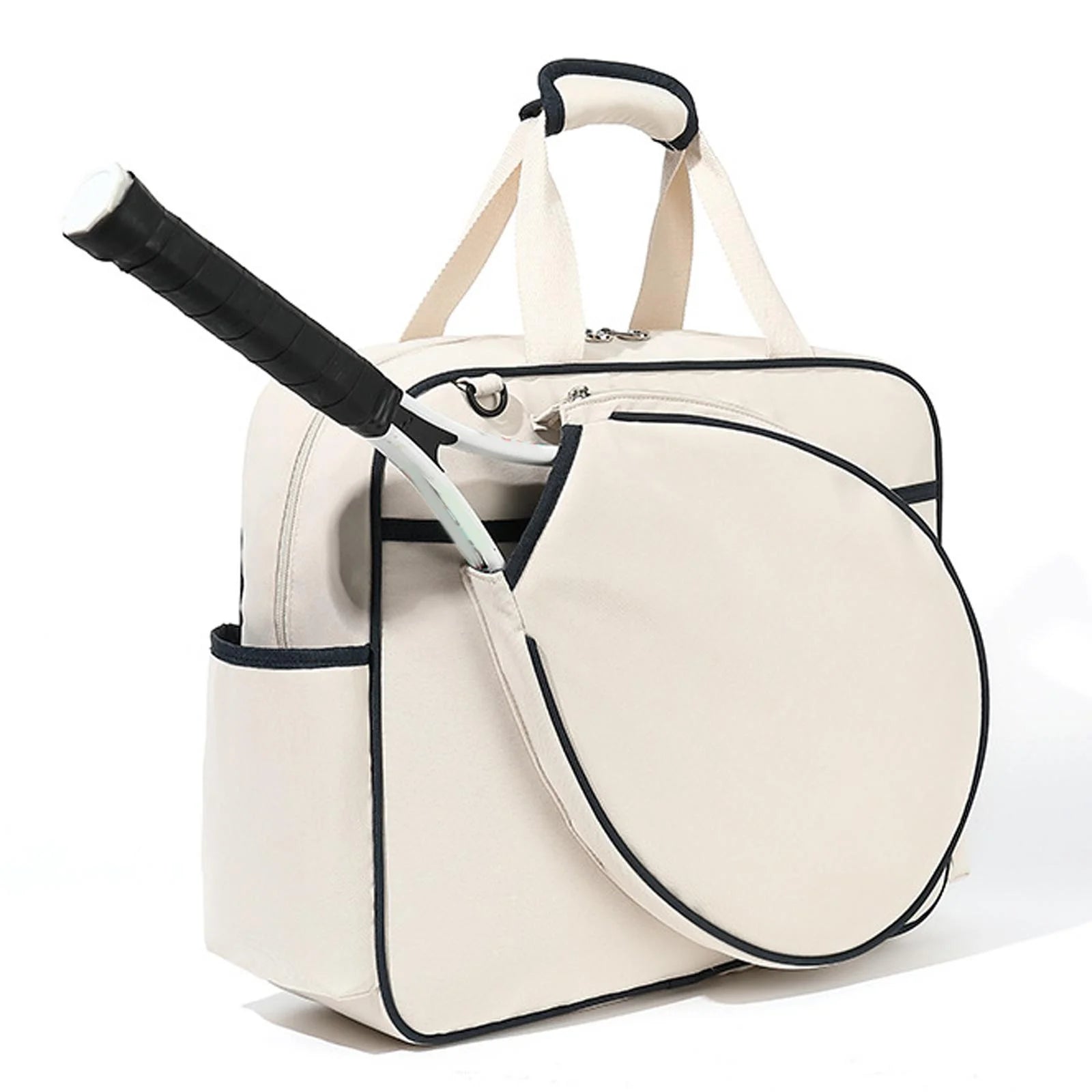 Tennis Racket Bag Sport Bag Large Racquet Covers Pickleball Racket Storage Tennis Handbag for Swimming Outdoor Sport Travel Gym Training, White