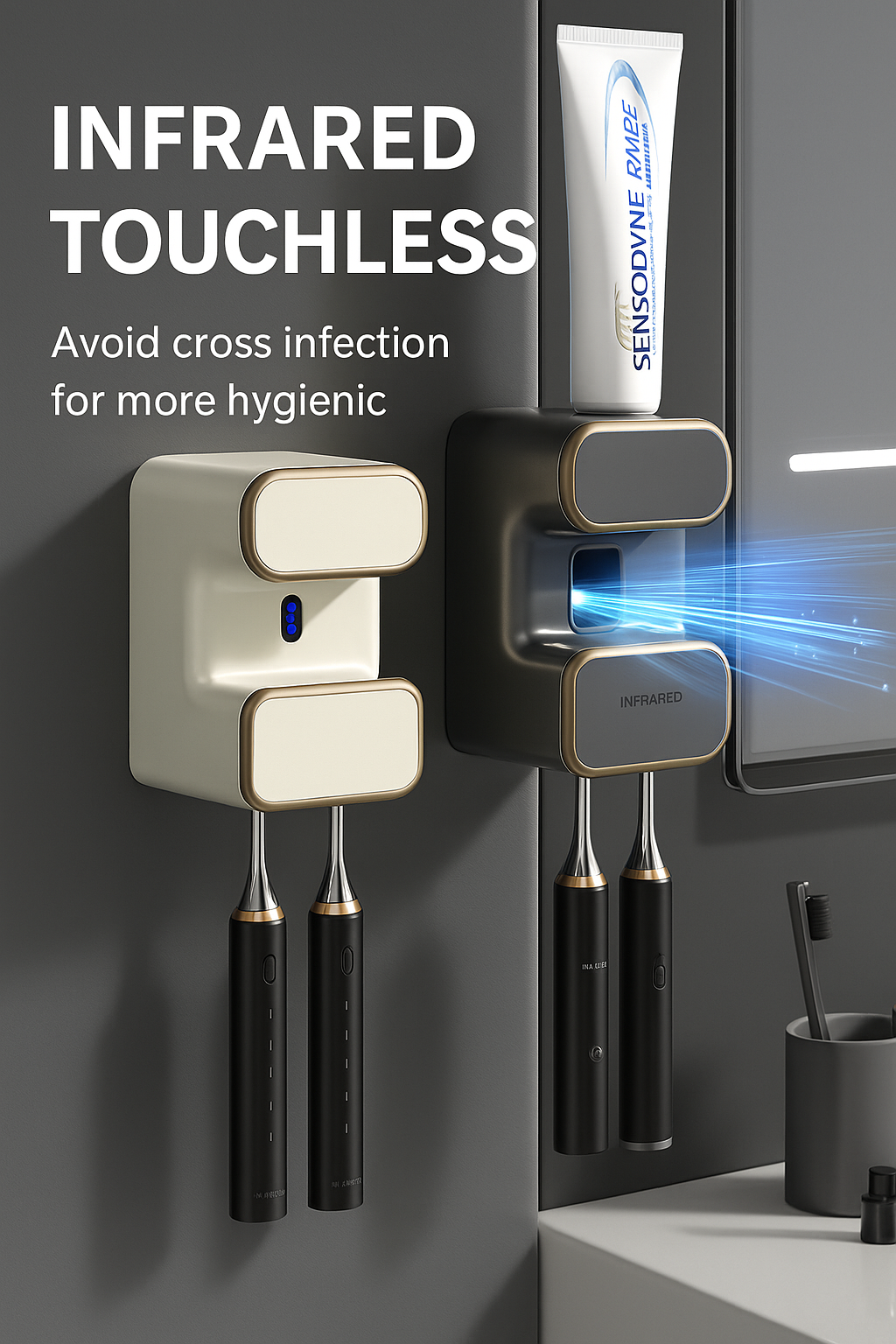 UV Toothbrush Sterilizer & Automatic Toothpaste Dispenser – Wall-Mounted Bathroom Organizer