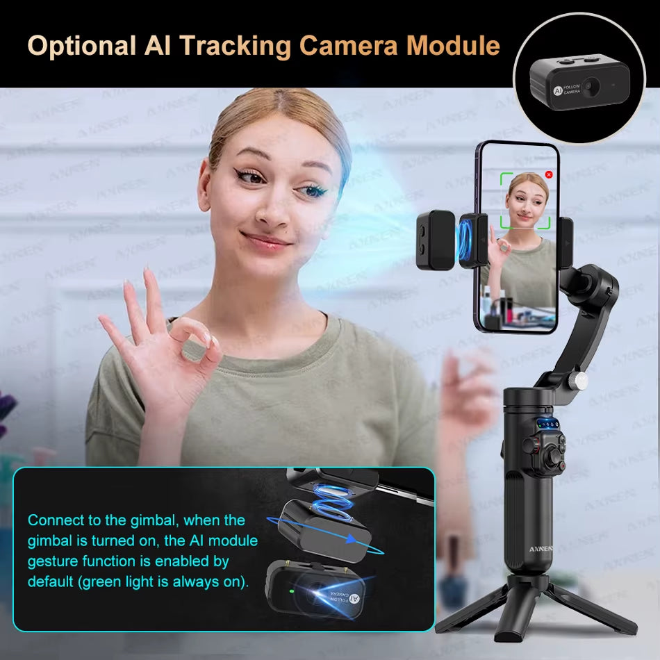 2025  3-Axis Anti-Shake Handheld Gimbal Stabilizer AI Tracking for Iphone Android Mobile Phone Vlog Optional Extension Rod