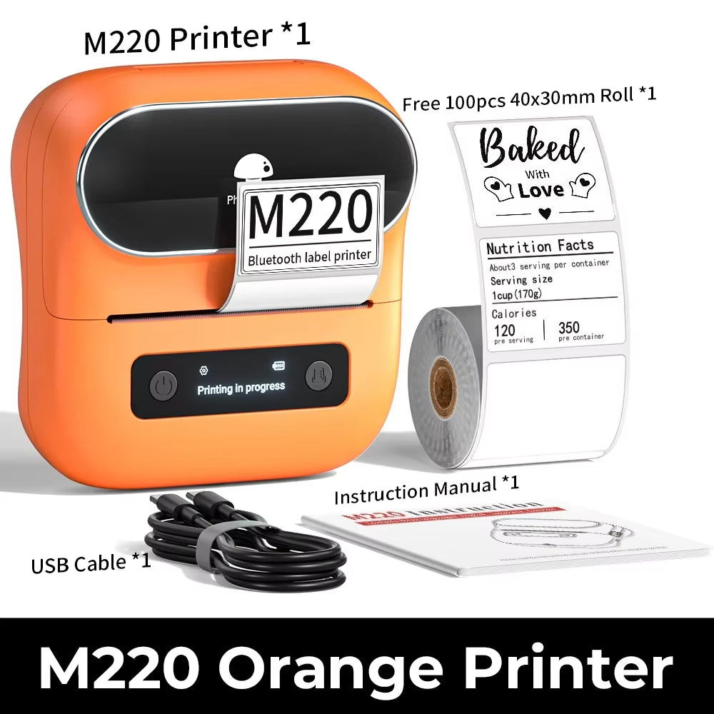 M220 Label Printer 75Mm Thermal Label Maker for Barcode Address Labeling Mailing File Folder Labels for Phone & PC