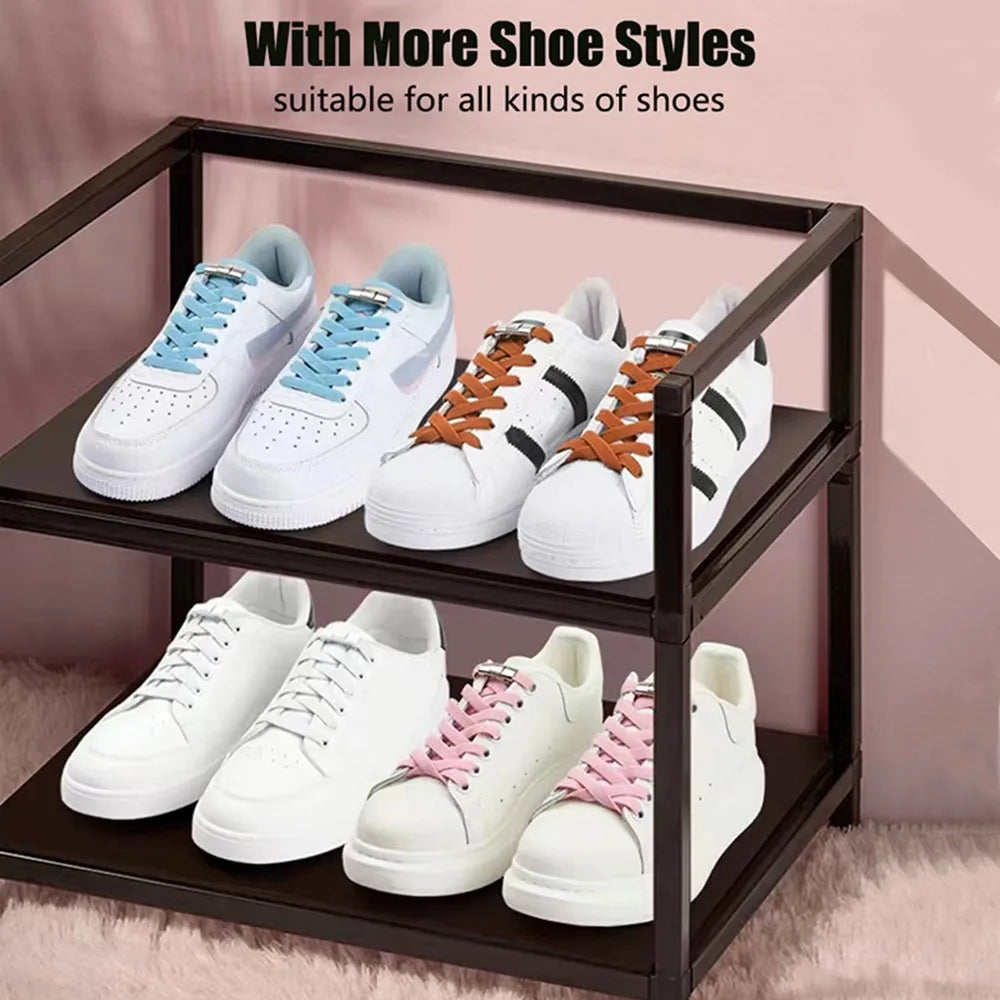 1Pair No Tie Shoe Laces Press Lock Shoelaces without Ties Elastic Lazy Shoelaces Sneaker Kids Adult Width Flat Shoelace for Boot
