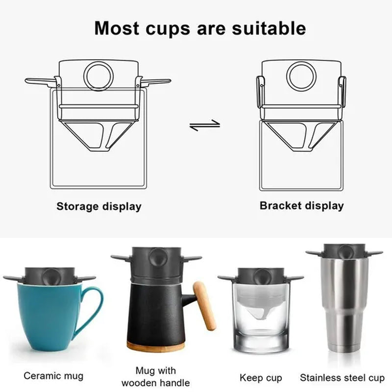 Portable Coffee Filter Stainless Steel Drip Coffee Tea Holder Reusable Coffee Dripper Household Drinkware Drop Filter Stainless Steel Filter Cup