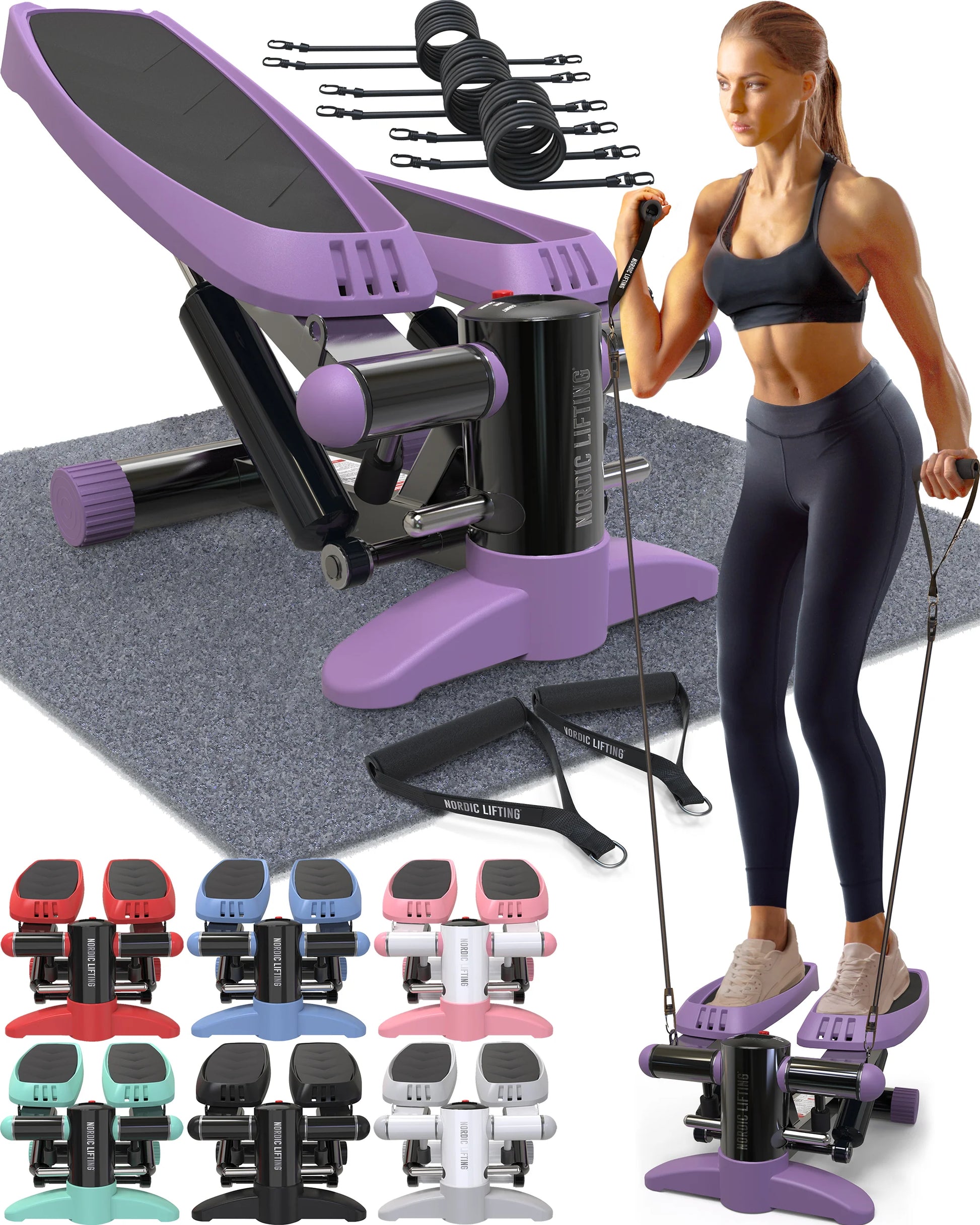 Home Workout Mini Stepper - W/ Resistance Bands Set and Built-In Tracking Monitor