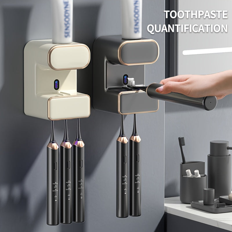 UV Toothbrush Sterilizer & Automatic Toothpaste Dispenser – Wall-Mounted Bathroom Organizer