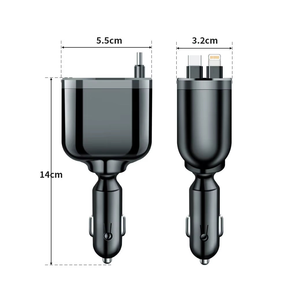Retractable Car Charger 5 in 1 Fast Charging Car Charger 150W 2 PD+1USB Ports Car Charger Adapter Compatible