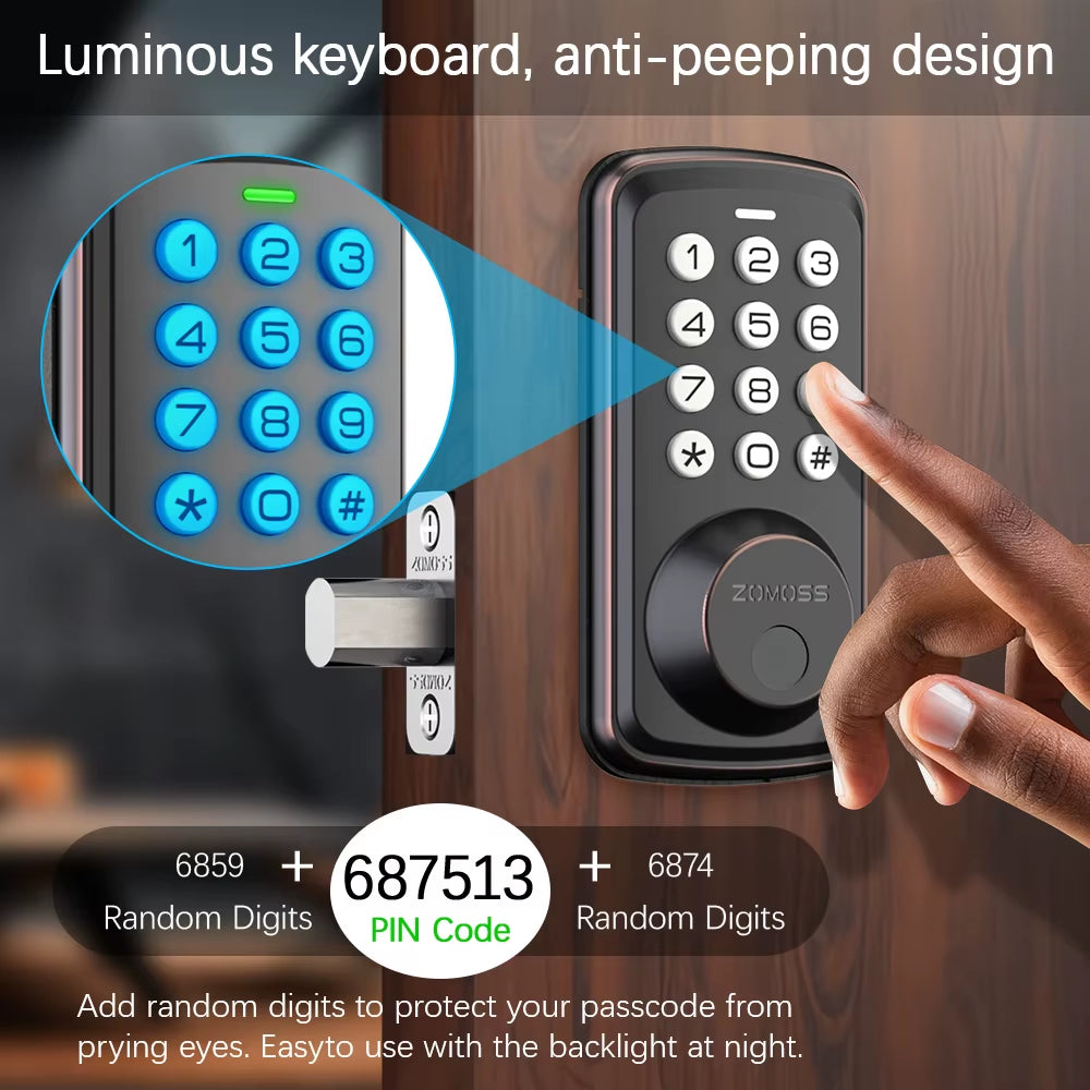 Smart Door Lock, Keyless Entry with Keypad, USB Charging, Aluminum Alloy, American Standard Lock Body, ≤36V Operating Voltage