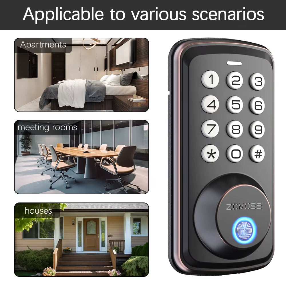 Smart Door Lock, Keyless Entry with Keypad, USB Charging, Aluminum Alloy, American Standard Lock Body, ≤36V Operating Voltage